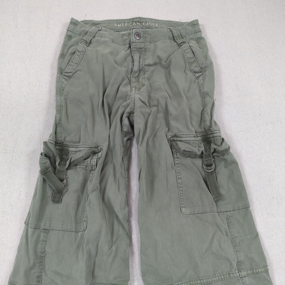 American Eagle Pants Womens 0 Khaki Green Super High Rise Baggy Wide Leg Cargo - Picture 2 of 16